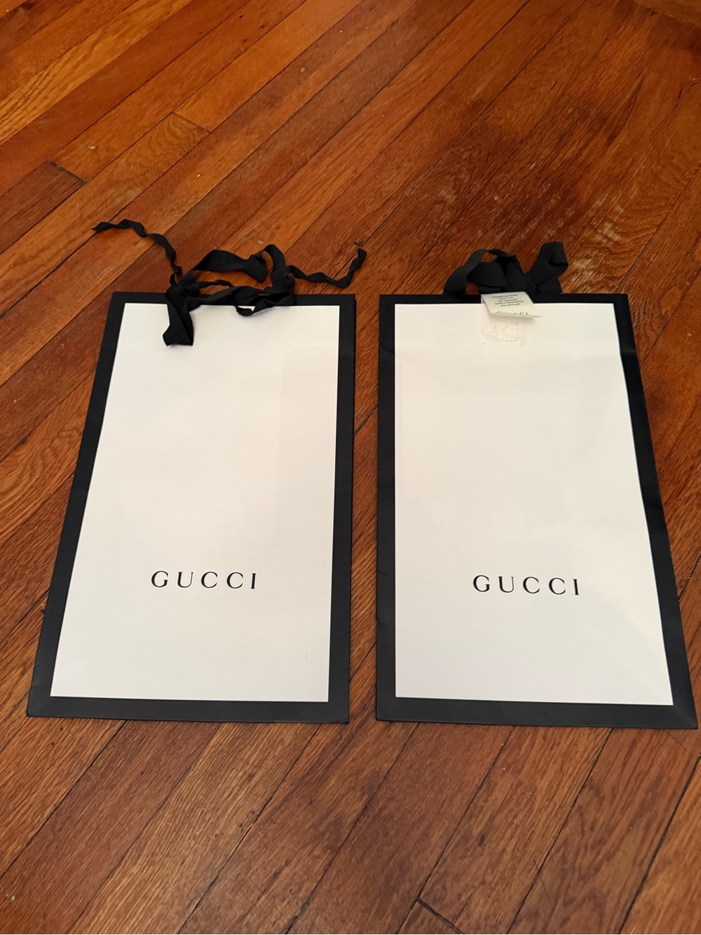 Gucci White and Black Shopping Bags with Ribbon Handles